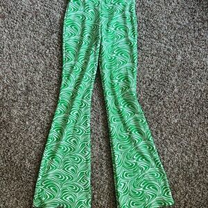Green Swirl Patterned Women's Flared Pants